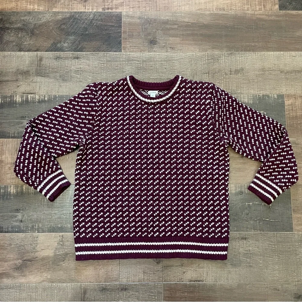 LL Bean Women's Bean's Classic Ragg Wool Sweater Crewneck Bird's-Eye L - Picture 1 of 9